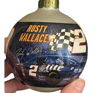 Vintage NASCAR Rusty Wallace #2 Miller Lite Ford Glass Ornament 2001 Wincraft